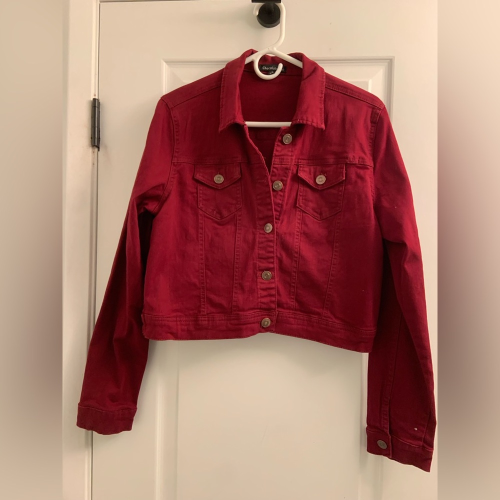 Chocolate Red Cropped Denim Jacket